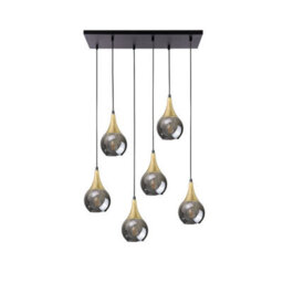 Luminosa Lighting Luminosa Lacrima Cluster Pendant Ceiling Light Black, Gold Smoky Glass Shade 6X E27 - thumbnail 1