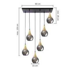 Luminosa Lighting Luminosa Lacrima Cluster Pendant Ceiling Light Black, Gold Smoky Glass Shade 6X E27 - thumbnail 2