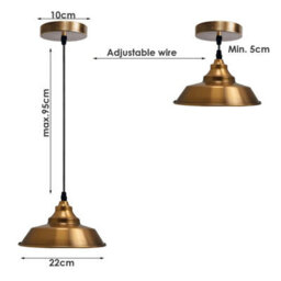 Ledsone Vintage Pendant Light With 22Cm Yellow Brass Shade E27 Holder 10Cm Ceiling Plate - thumbnail 2