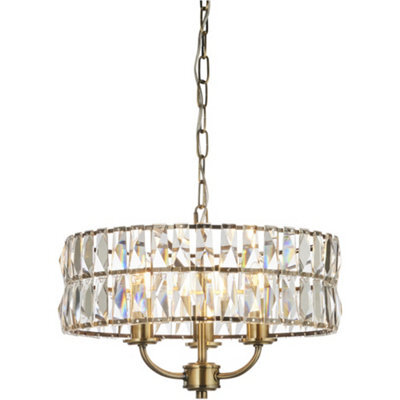 Loops Multi Arm Hanging Ceiling Pendant Light - Antique Brass Plate & Clear Crystal Glass - 3 X 6W Led E14 - image 1