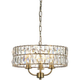 Loops Multi Arm Hanging Ceiling Pendant Light - Antique Brass Plate & Clear Crystal Glass - 3 X 6W Led E14 - thumbnail 1