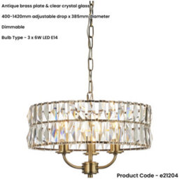 Loops Multi Arm Hanging Ceiling Pendant Light - Antique Brass Plate & Clear Crystal Glass - 3 X 6W Led E14 - thumbnail 2