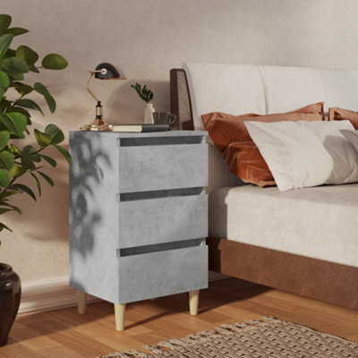 Walplus Bed Cabinet With Solid Wood Legs Concrete Grey 40X35X69 Cm - image 1