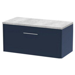 Balterley Winshill Contemporary 1 Drawer Wall Hung Vanity Unit With Laminate Worktop, Dark Blue, 800mm - thumbnail 1