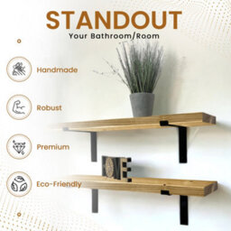 MKGT Set Of 2 Rustic Shelves, Wooden Shelving With Brackets For Wall (Rustic Pine, 90Cm (0.9M) - thumbnail 4