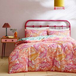 Appletree Carmen 100% Cotton Palm Leaf Print Pink Duvet Cover Set