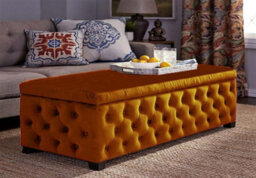 90Cm Empire Ottoman Storage Box With Wooden Legs, Burnt Orange Velvet Upholstered Chesterfield Footstool Storage Ottoman Box