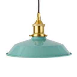 Duck Egg Blue Small Trinity Metal Painted Dome Pendant Light With Polished Brass Lamp Holder And Black Round Cable - Se Home - thumbnail 1