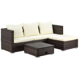 Lilisa Rattan Brown And Cream 3 Piece Garden Sofa Set With Storage Table - Wyld Haus - thumbnail 2
