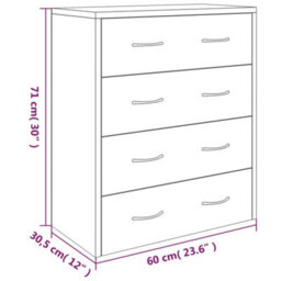 Berkfield Sideboard With 4 Drawers 60X30.5X71 Cm High Gloss White - thumbnail 7
