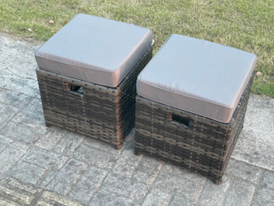 Fimous 2 Pcs Pe Rattan Fully Assembled Small Footstool Outdoor Garden Furniture Patio Furniture Dark Grey Mixed - image 1