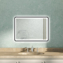 AVER-GROWTH 50X70Cm Black Led Bathroom Mirror With 3 Clour Lights Bluetooth Speaker Clock Illuminated Mirror Vertical Horizontal