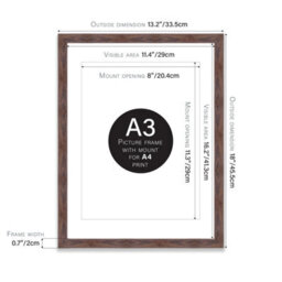 A3 Walnut Picture Frame With Mount For A4 (21 X 29.7Cm -8.3 X 11.7In) Poster, Photo, Artwork, Or Print. - thumbnail 2