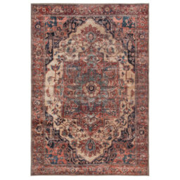 Loomed Oriental Design Cotton Chenille Rug Rust Navy Cream Machine Washable 160Cm X 230Cm - thumbnail 9