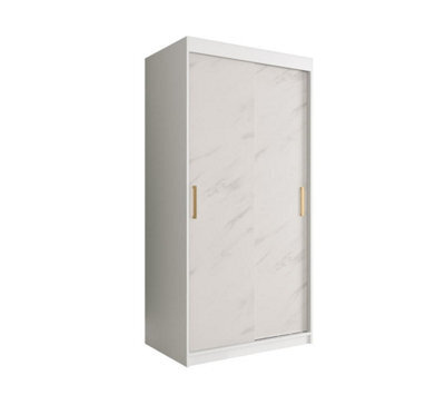 Arte Elegant White Geneva T Sliding Door Wardrobe W1000mm H2000mm D620mm - Modern Design, Gold Handles, Space-Saving - image 1