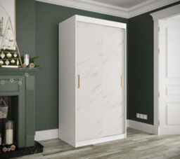 Arte Elegant White Geneva T Sliding Door Wardrobe W1000mm H2000mm D620mm - Modern Design, Gold Handles, Space-Saving - thumbnail 2