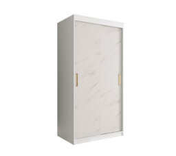 Arte Elegant White Geneva T Sliding Door Wardrobe W1000mm H2000mm D620mm - Modern Design, Gold Handles, Space-Saving - thumbnail 1