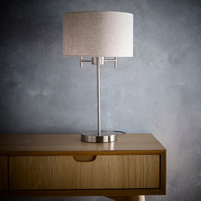 K Living Shirley Satin Nickel Table Lamp With Linnen Shade