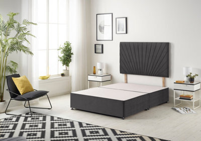 "Somnior Beds Platinum Divan Bed Base With 30"" Headboard - Plush Velvet, Black, 4Ft Small Double" - image 1