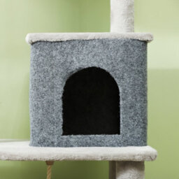 Pawhut Cat Tree Tower Scratching Post Bed House, 132Cm, Light Grey - thumbnail 8