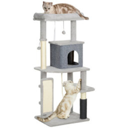 Pawhut Cat Tree Tower Scratching Post Bed House, 132Cm, Light Grey - thumbnail 2