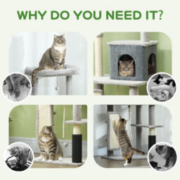 Pawhut Cat Tree Tower Scratching Post Bed House, 132Cm, Light Grey - thumbnail 7