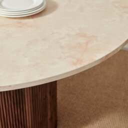 Furniturebox Penrose Round Marble & Walnut Effect Dining Table W 4 Cream Boucle Braxton Chairs - thumbnail 6
