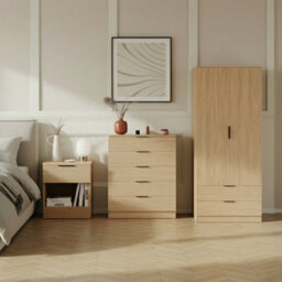 Lassic Vida Designs Trega 3 Piece Bedroom Set (1 Drawer Bedside Chest, 5 Drawer Chest, 2 Door 2 Drawer Wardrobe) Pine - thumbnail 1