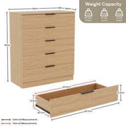 Lassic Vida Designs Trega 3 Piece Bedroom Set (1 Drawer Bedside Chest, 5 Drawer Chest, 2 Door 2 Drawer Wardrobe) Pine - thumbnail 6