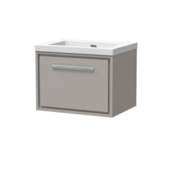 Balterley Longnor Modern Bathroom 1 Soft-Close Drawer Wall Hung Vanity Unit Fireclay Basin, Pebble Grey, 600mm - thumbnail 1