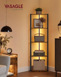 LEDREM 5-Tier Corner Shelf, Bookcase With Adjustable Led Lights, Storage Shelf With Steel Frame, 24.8 X 48 X 146.6 Cm, Rustic Brown - thumbnail 6
