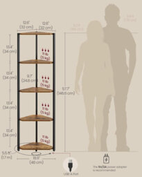 LEDREM 5-Tier Corner Shelf, Bookcase With Adjustable Led Lights, Storage Shelf With Steel Frame, 24.8 X 48 X 146.6 Cm, Rustic Brown - thumbnail 2