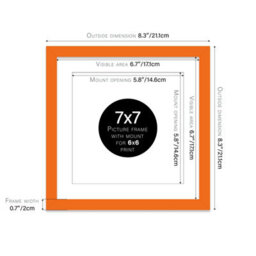 "7X7"" Orange Picture Frame - 7X7"" Square Frame With 6X6"" Mount For 7X7""/6X6"" Pictures Moderrn Style Thin Edge, 1 Pack" - thumbnail 2