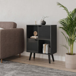 Urbn-Living Urbnliving 80Cm Height Black 4 Cube With Black 2 Wooden Door Bookcase With Black Legs Shelves - thumbnail 2