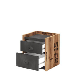 Arte Fargo Contemporary Bedside Table 2 Drawers Raw Steel & Canyon Alpine Spruce Effect (H)500mm (W)450mm (D)420mm - thumbnail 2