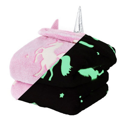 Wicked Gizmos Glow In The Dark Hooded Throw Blanket Pink Unicorn Design Soft Plush Fleece Hoodie Style Blanket For Kids Girls & Boys - image 1