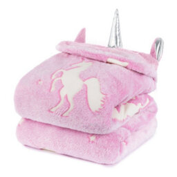 Wicked Gizmos Glow In The Dark Hooded Throw Blanket Pink Unicorn Design Soft Plush Fleece Hoodie Style Blanket For Kids Girls & Boys - thumbnail 9