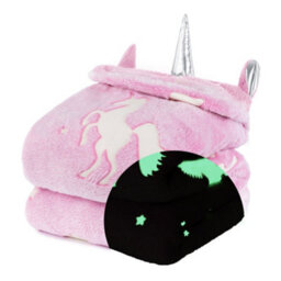 Wicked Gizmos Glow In The Dark Hooded Throw Blanket Pink Unicorn Design Soft Plush Fleece Hoodie Style Blanket For Kids Girls & Boys - thumbnail 5