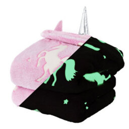 Wicked Gizmos Glow In The Dark Hooded Throw Blanket Pink Unicorn Design Soft Plush Fleece Hoodie Style Blanket For Kids Girls & Boys - thumbnail 1