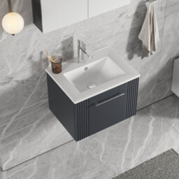Balterley Belvide Partial Fluted 1 Drawer Wall Hung Vanity Unit With 1 Tap Hole Minimalist Basin - 500mm - Satin Dark Grey - thumbnail 5
