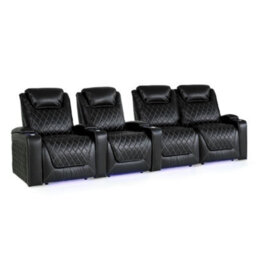 Valencia Oslo Xl Home Cinema Seating Row Of 4 Loveseat Right Black Nappa Leather Power Recliner And Headrest - thumbnail 1