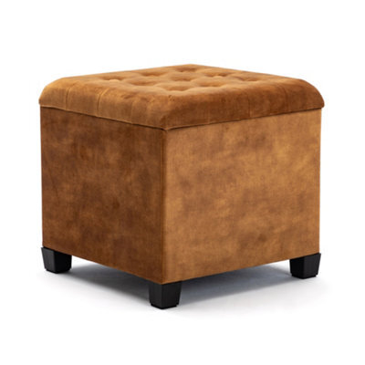 Hnnhome 45Cm Cube Mustard Cloud Velvet Padded Seat Ottoman Storage Stool Box, Footstool Pouffes Chair With Lids - image 1
