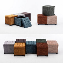 Hnnhome 45Cm Cube Mustard Cloud Velvet Padded Seat Ottoman Storage Stool Box, Footstool Pouffes Chair With Lids - thumbnail 7
