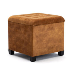 Hnnhome 45Cm Cube Mustard Cloud Velvet Padded Seat Ottoman Storage Stool Box, Footstool Pouffes Chair With Lids - thumbnail 1