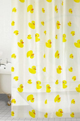 Kav Peva Kids Yellow Duck Shower Curtain With 12 Hooks Waterproof And Durable 180X180Cm For Children's Bathroom Pack Of 2