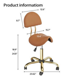 Adjustable Saddle Swivel Salon Stool With Backrest Pvc Leather Brown & Gold - thumbnail 2