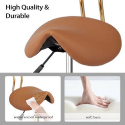 Adjustable Saddle Swivel Salon Stool With Backrest Pvc Leather Brown & Gold - thumbnail 5
