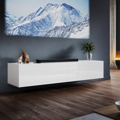 Elegant Floating Tv Stand Cabinet, White Wall-Mounted Tv Unit With Drop-Down Door, 160X40X30Cm - image 1