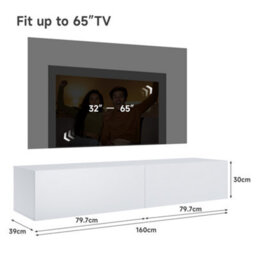 Elegant Floating Tv Stand Cabinet, White Wall-Mounted Tv Unit With Drop-Down Door, 160X40X30Cm - thumbnail 3