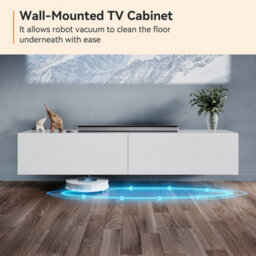 Elegant Floating Tv Stand Cabinet, White Wall-Mounted Tv Unit With Drop-Down Door, 160X40X30Cm - thumbnail 4